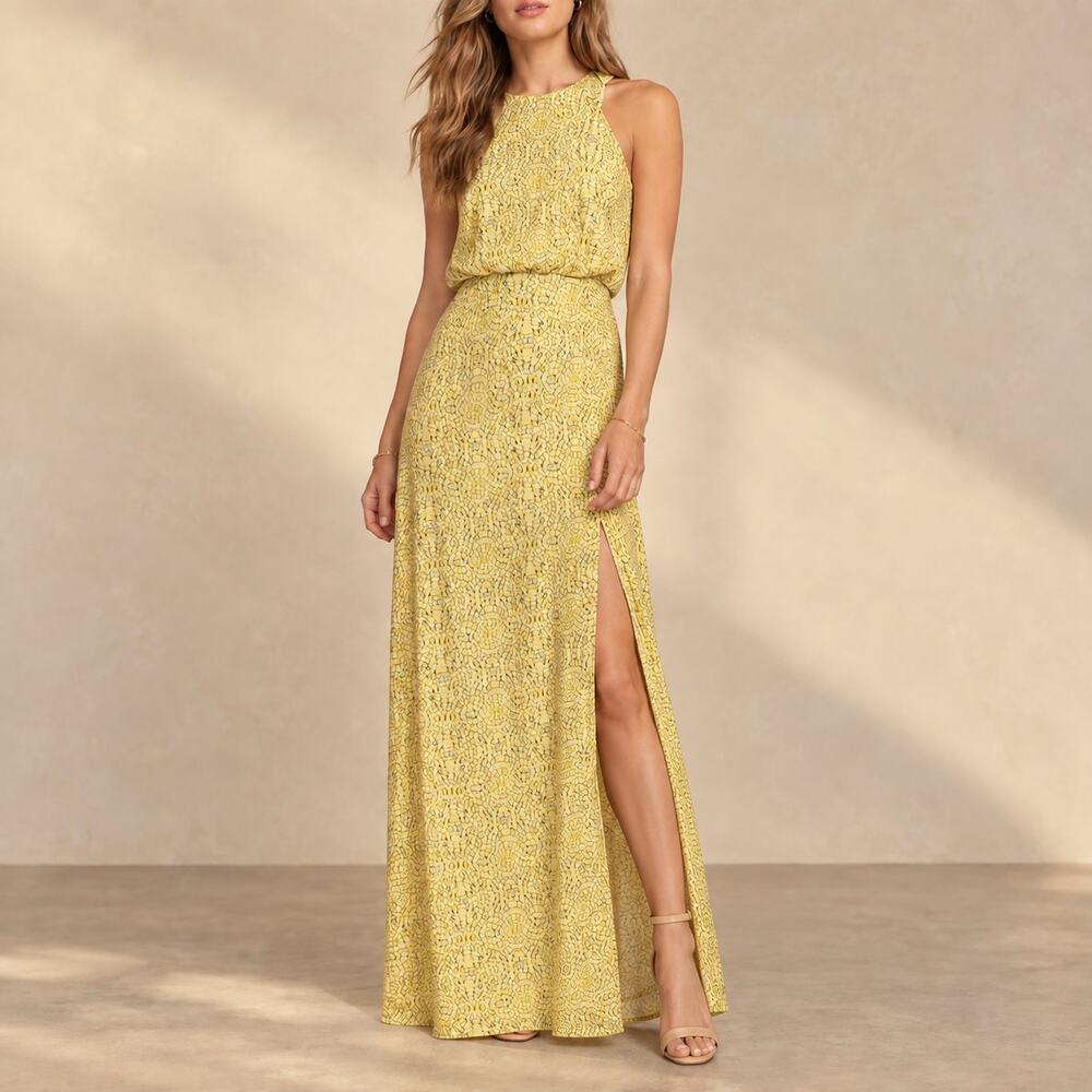 Line & Dot Shannon Gold Bentonite Maxi Dress Revolve XS